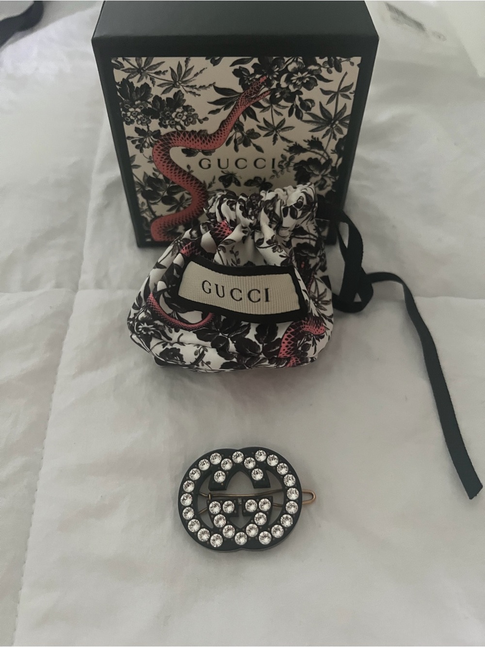 Gucci Black Crystal hair clip New in Box